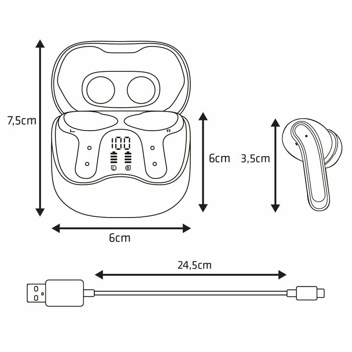 Audiocore draadloze hoofdtelefoon, hybride ANC, ENC, 6 microfoons, oplaadetui, Tuya, AC591 PRO