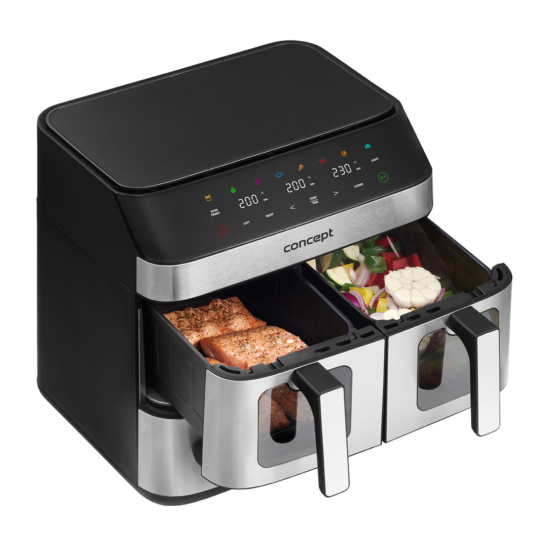 Concept greaseless fryer, 3 separate drawers, synchronized baking, 8 ready programs, FR9000