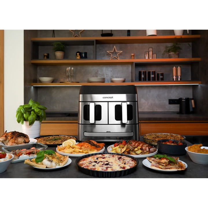 Concept greaseless fryer, 3 separate drawers, synchronized baking, 8 ready programs, FR9000