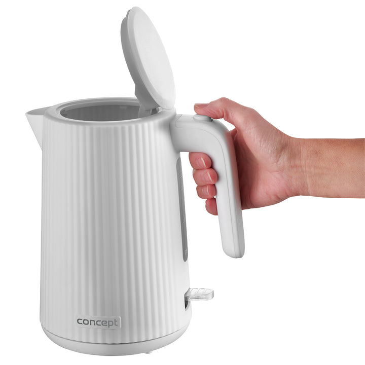Concept plastic electric kettle, 1.7L, fluted design, triple safety system, sediment filter, water level indicator, white, RK2390