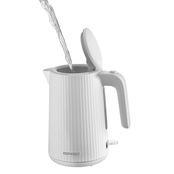 Concept plastic electric kettle, 1.7L, fluted design, triple safety system, sediment filter, water level indicator, white, RK2390
