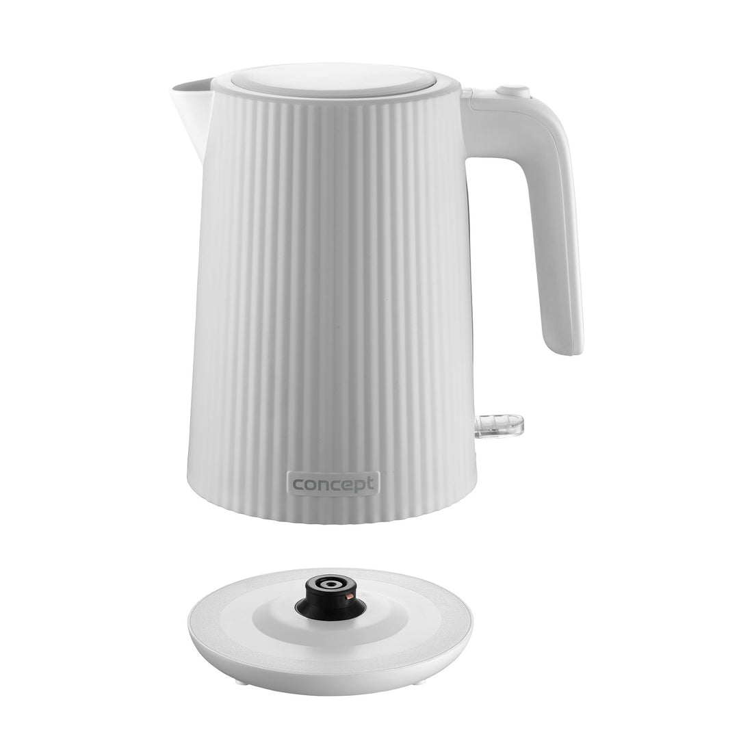 Concept plastic electric kettle, 1.7L, fluted design, triple safety system, sediment filter, water level indicator, white, RK2390