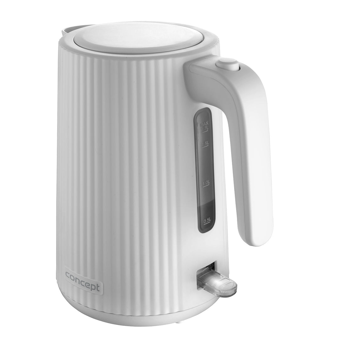 Concept plastic electric kettle, 1.7L, fluted design, triple safety system, sediment filter, water level indicator, white, RK2390