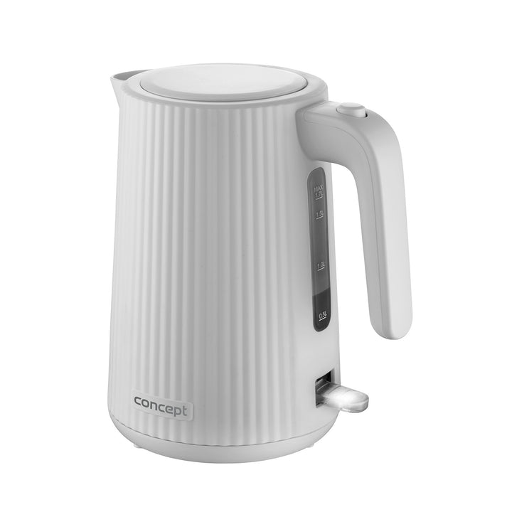 Concept plastic electric kettle, 1.7L, fluted design, triple safety system, sediment filter, water level indicator, white, RK2390