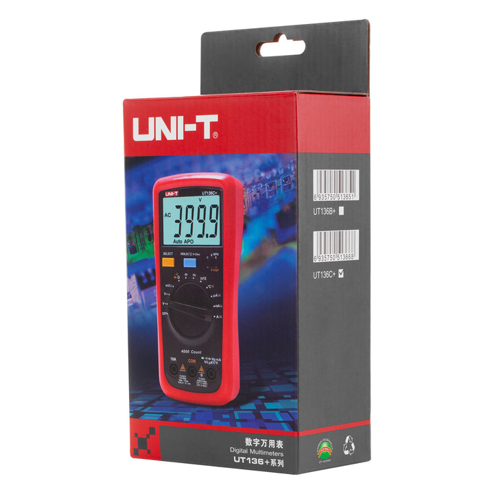 Uni-T digital universal meter, voltage, current measurement, test leads included, temperature probe, UT136C+