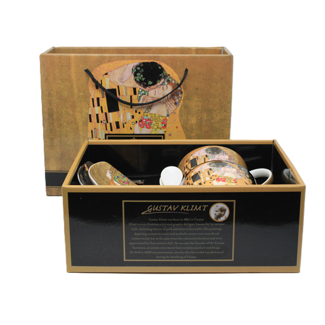 Set of 2 porcelain Queen Isabell cups, Klimt's Kiss motif, teaspoons, 250ml, W25KL60-2-19000