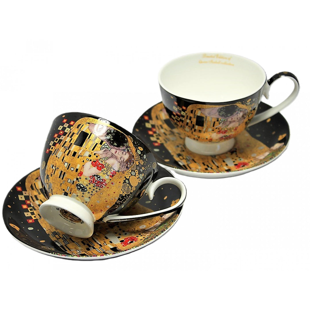 Set of 2 Queen Isabell porcelain cups, Klimt's Kiss motif, 250ml, W8KL356-22383