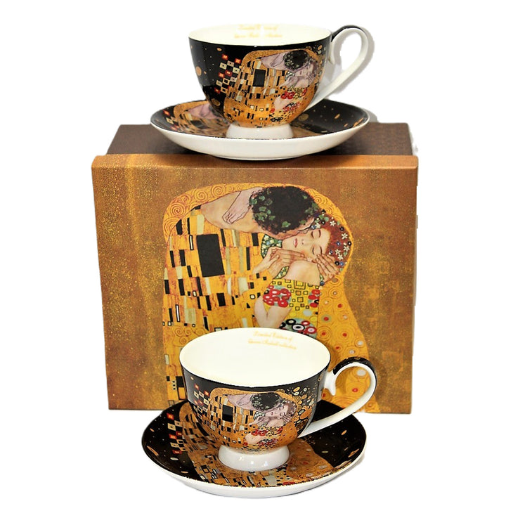 Set of 2 Queen Isabell porcelain cups, Klimt's Kiss motif, 250ml, W8KL356-22383