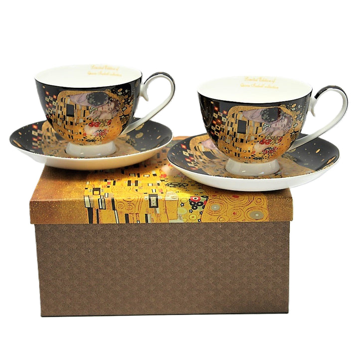 Set of 2 Queen Isabell porcelain cups, Klimt's Kiss motif, 250ml, W8KL356-22383