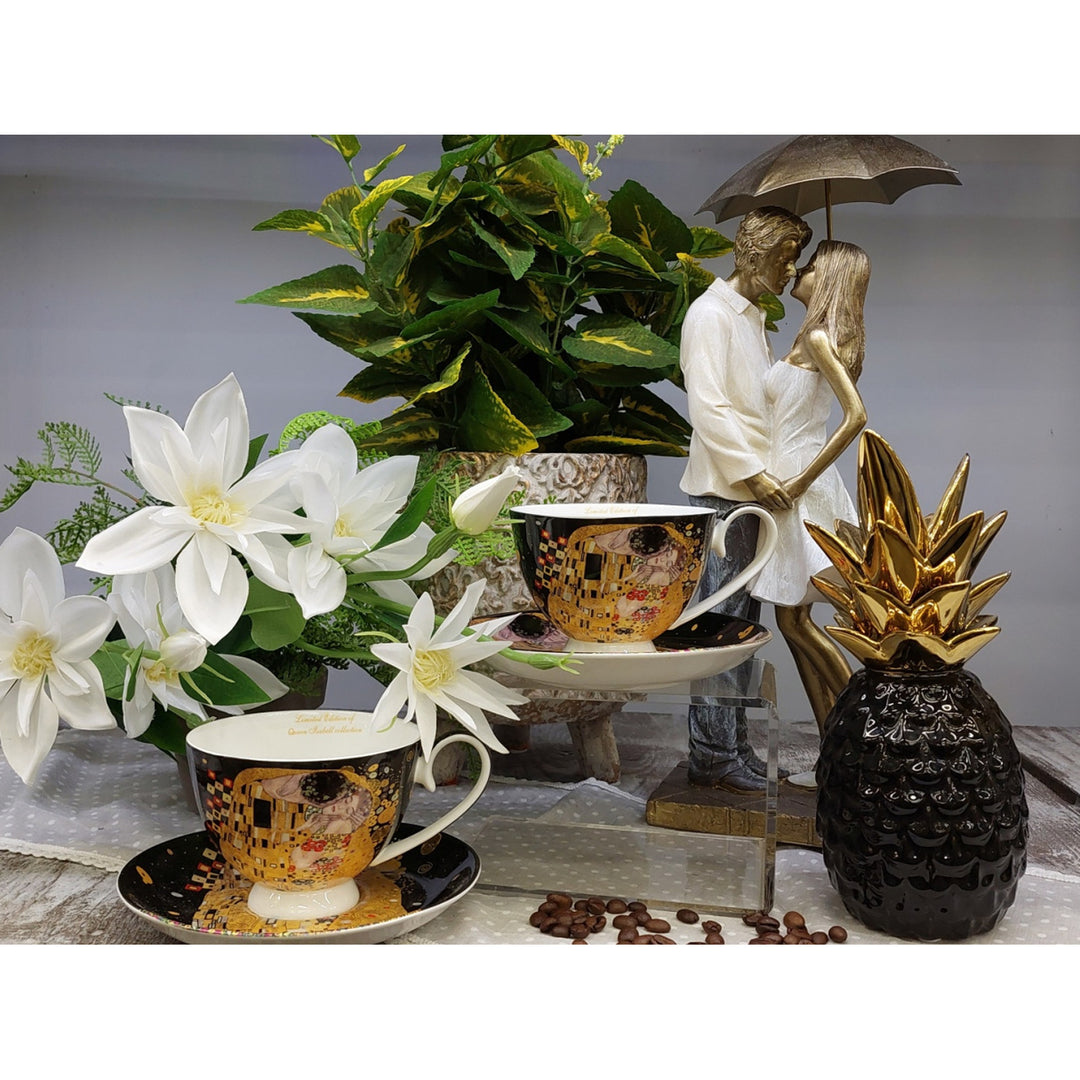 Set of 2 Queen Isabell porcelain cups, Klimt's Kiss motif, 250ml, W8KL356-22383