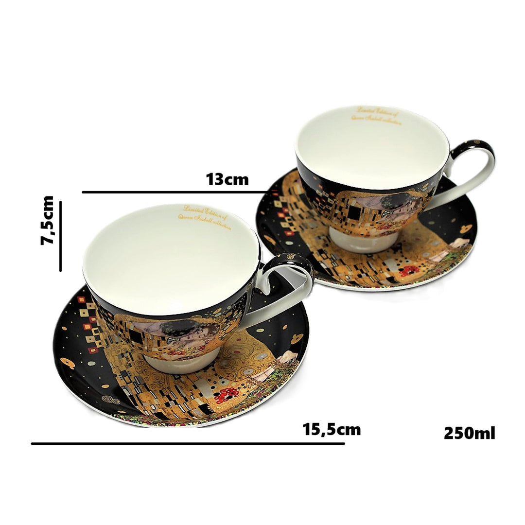 Set of 2 Queen Isabell porcelain cups, Klimt's Kiss motif, 250ml, W8KL356-22383