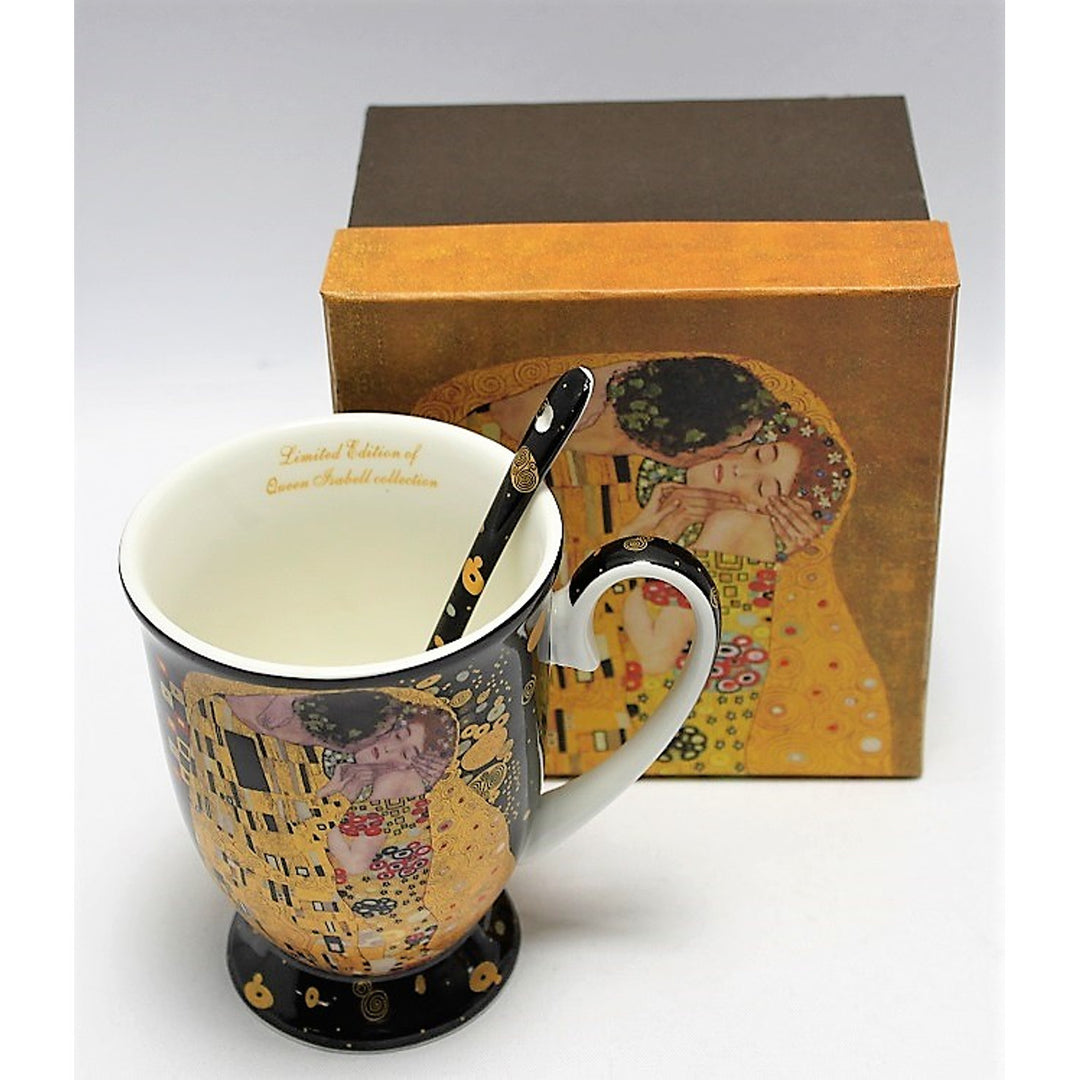 Porcelain mug with spoon Queen Isabel, spoon, Klimt motif Kiss, 300ml, W9KL338-09121