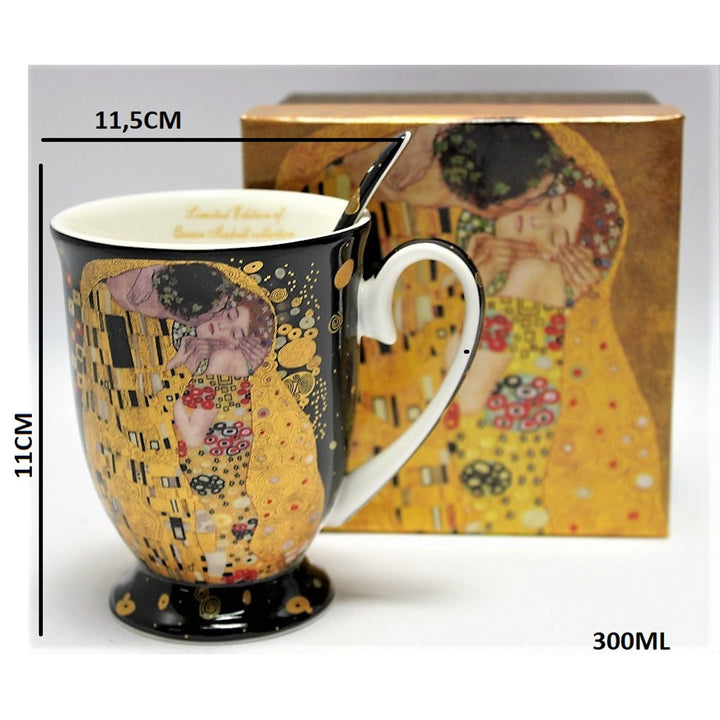 Porcelain mug with spoon Queen Isabel, spoon, Klimt motif Kiss, 300ml, W9KL338-09121