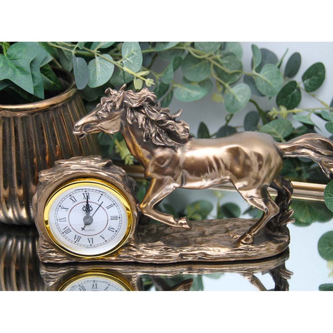 Galloping Horse Figurine, Clock, Brown Table Decoration, Queen Isabel
