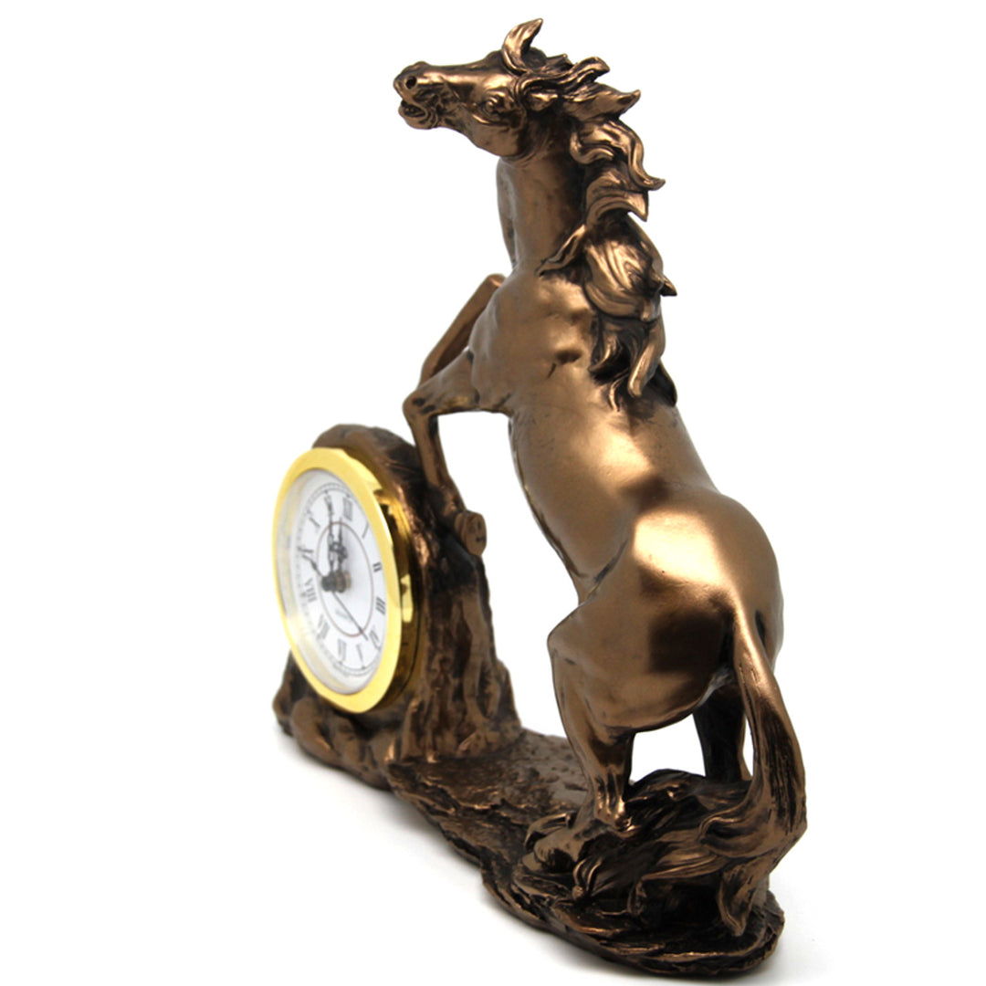 Climbing horse figurine, clock, bronze sculpture, Roman numerals, Queen Isabel