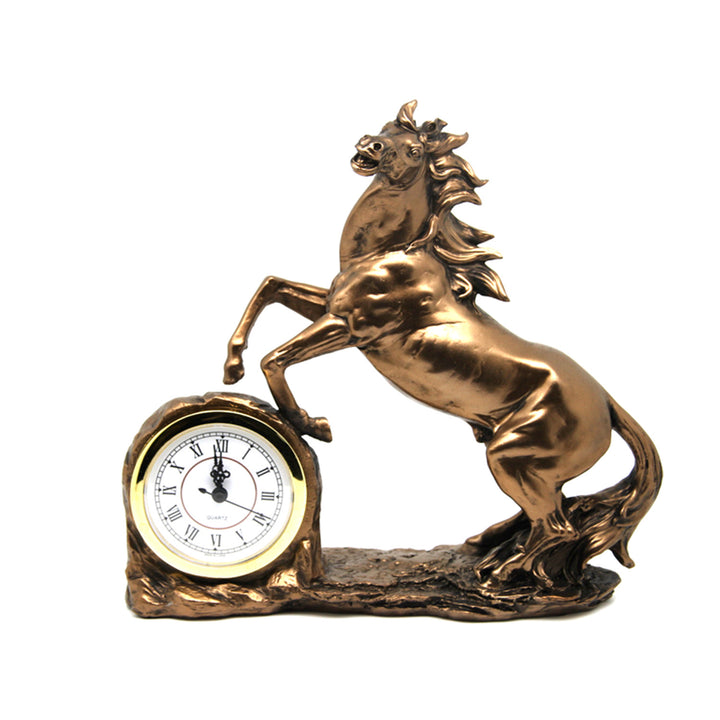 Climbing horse figurine, clock, bronze sculpture, Roman numerals, Queen Isabel