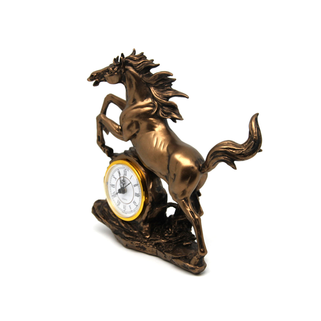 Jumping horse figurine, clock, bronze decoration, Queen Isabel