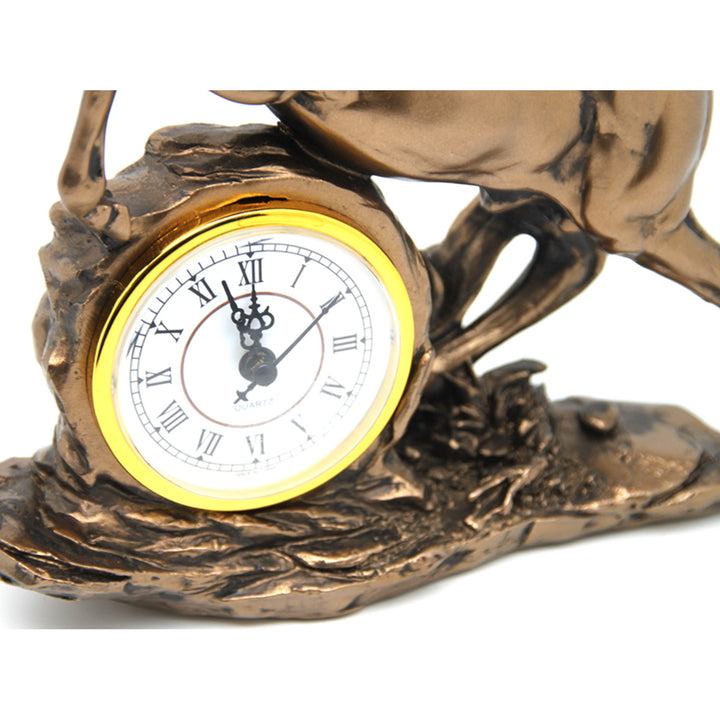 Jumping horse figurine, clock, bronze decoration, Queen Isabel