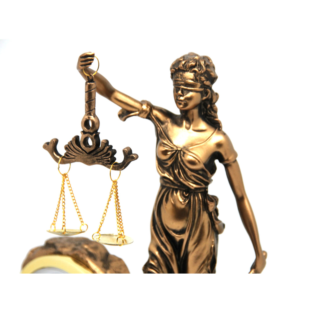 Figurine of Temida Goddess of Justice, clock, Queen Isabel