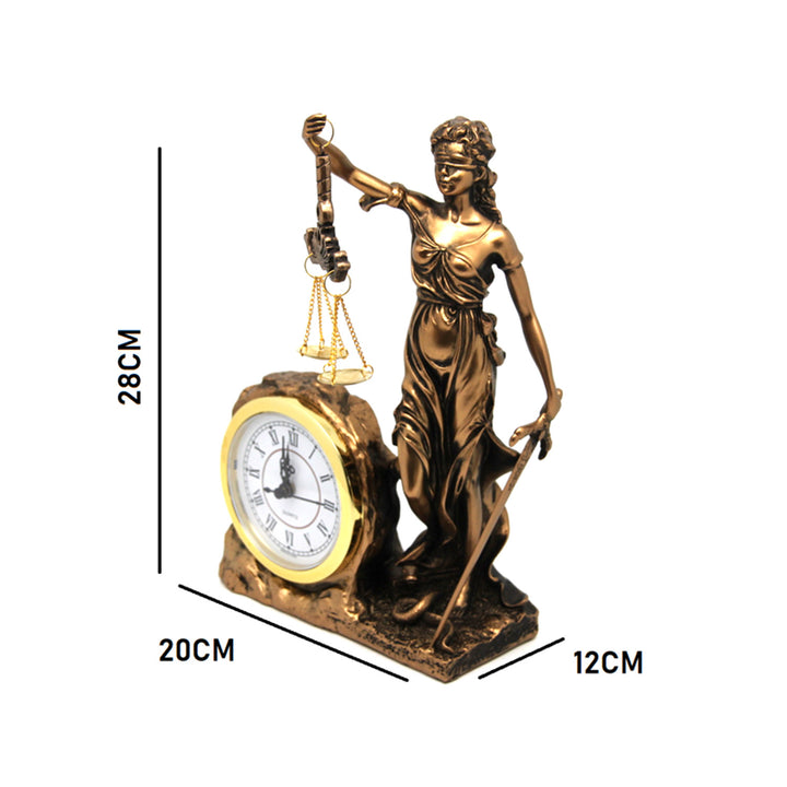 Figurine of Temida Goddess of Justice, clock, Queen Isabel