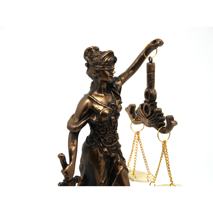 Figurine of Temida with scale and sword, clock, bronze ornament, Queen Isabel