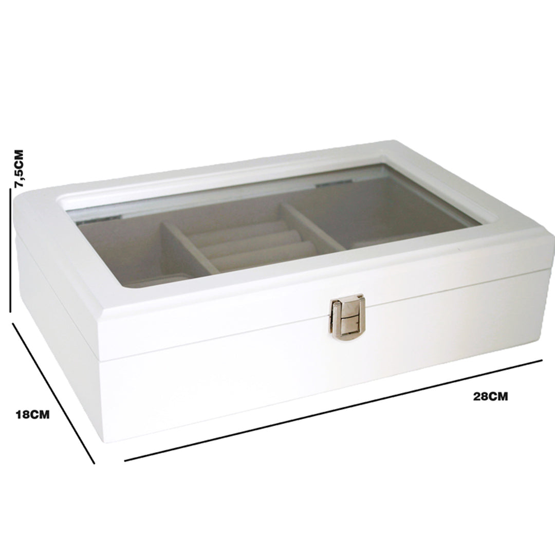 Schmuckkästchen, Holz, weiß, Organizer, Fächer, Glasdeckel, Queen Isab – Euroelectronics EU