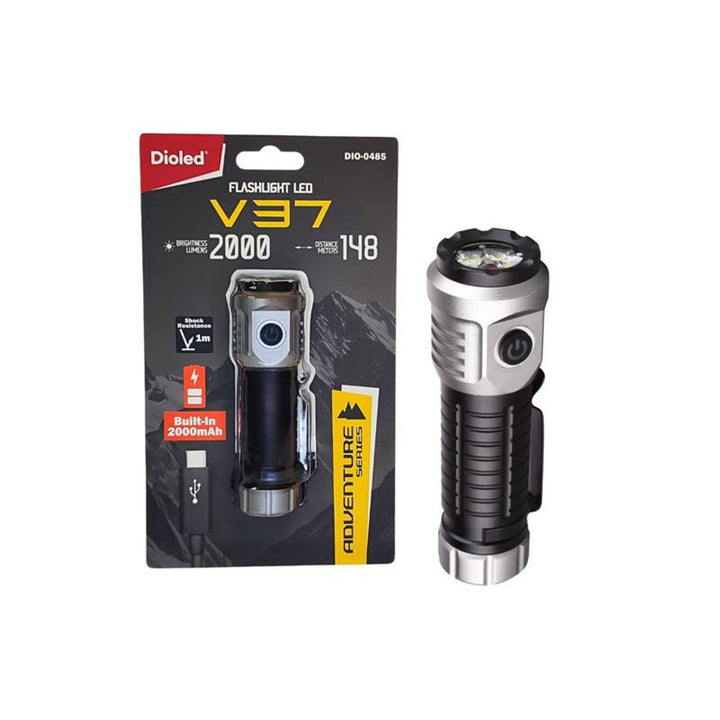 Dioled LED handheld flashlight, USB type C charging, brightness up to 2000lm, rechargeable battery included, LXL0485