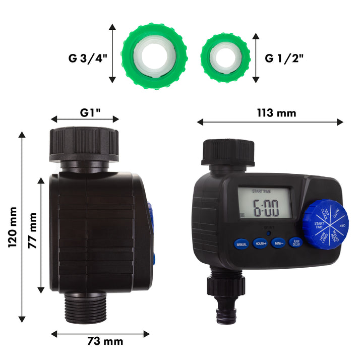 Controlador electrónico de riego GreenBlue, programador, fuente de alimentación 2x1,5V AA, GB390 + 2x pila alcalina Varta Industrial AA