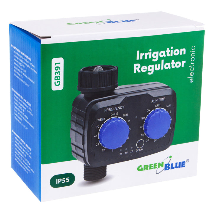 Controlador electrónico de riego GreenBlue, programador, fuente de alimentación 2x 1,5V AA, GB391 + 2x pilas alcalinas Varta Industrial AA