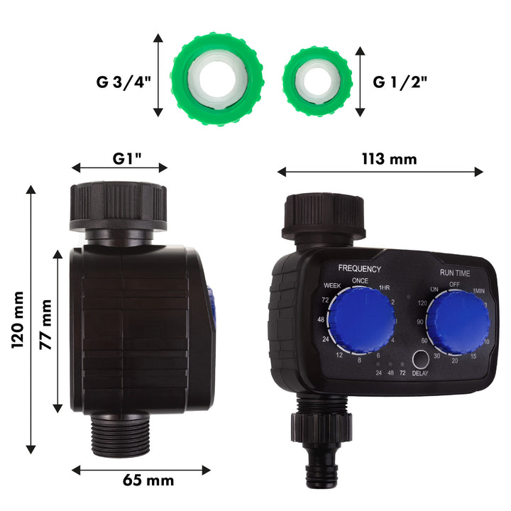 Controlador electrónico de riego GreenBlue, programador, fuente de alimentación 2x 1,5V AA, GB391 + 2x pilas alcalinas Varta Industrial AA
