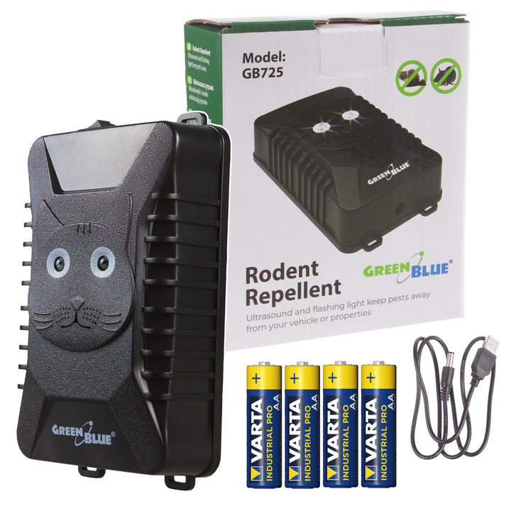 GreenBlue GB725 rodent and marten repellent with ultrasound and LED + 4x AA battery Varta Industrial