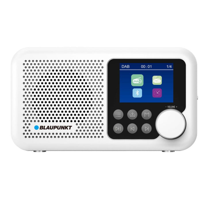 Blaupunkt portable radio, DAB+ digital radio and FM tuner, Bluetooth, headphone output, 2.4 inch color display, clock and alarm function, battery powered and charged via USB-C, DR8WH