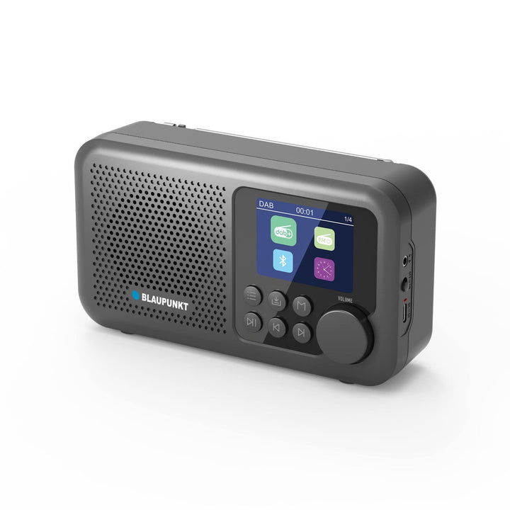Blaupunkt Portable Radio, DAB+ digital radio and FM tuner, Bluetooth, headphone output, 2.4 inch color display, clock and alarm function, battery powered and charged via USB-C, DR8BK
