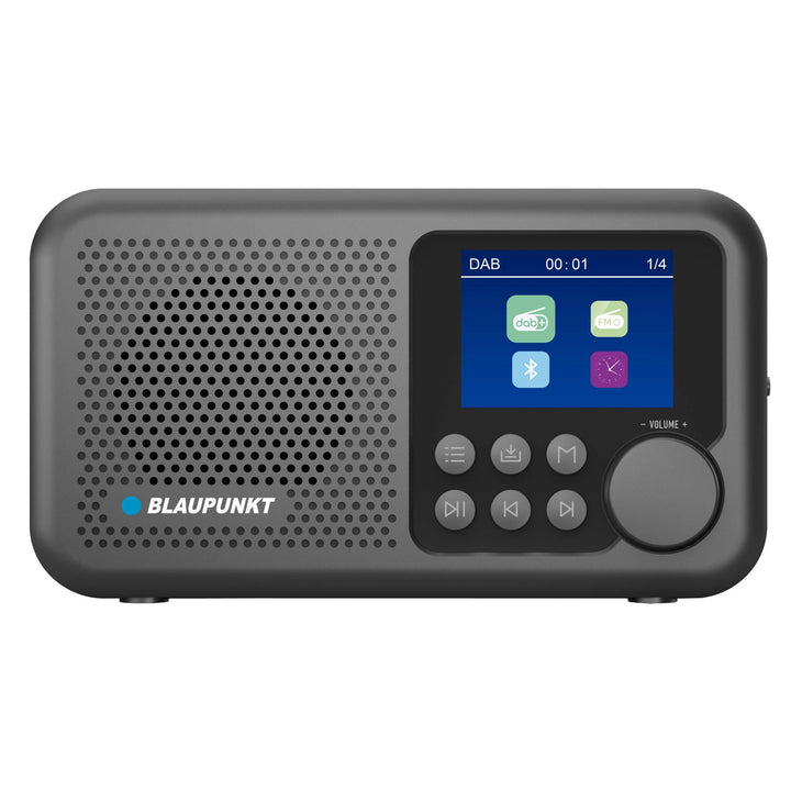Blaupunkt Portable Radio, DAB+ digital radio and FM tuner, Bluetooth, headphone output, 2.4 inch color display, clock and alarm function, battery powered and charged via USB-C, DR8BK