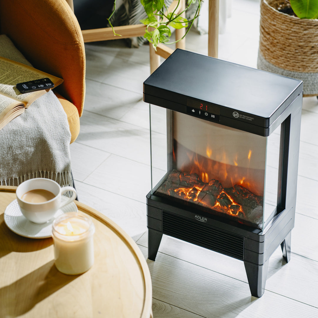 LED electric fireplace with remote control, 2 heating powers 1000W/2000W, thermostat, Adler AD 7755