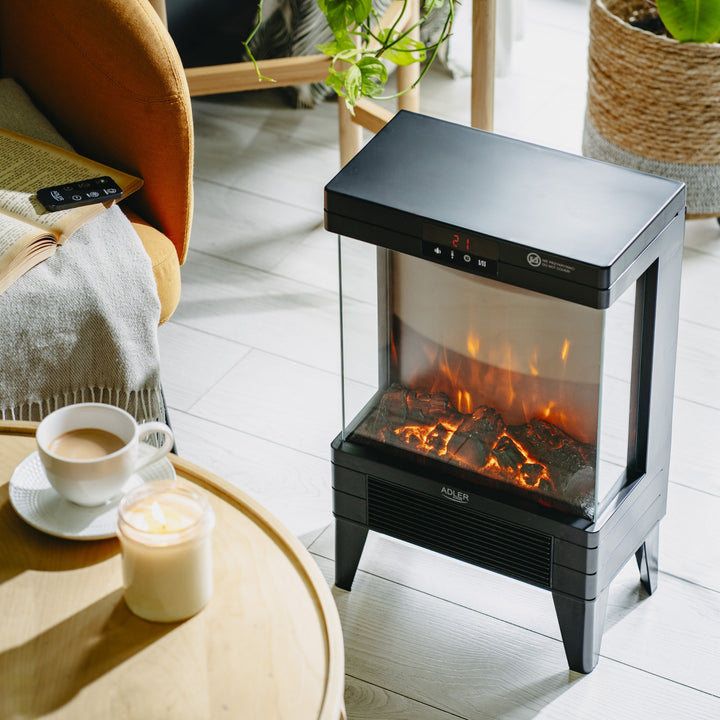 LED electric fireplace with remote control, 2 heating powers 1000W/2000W, thermostat, Adler AD 7755