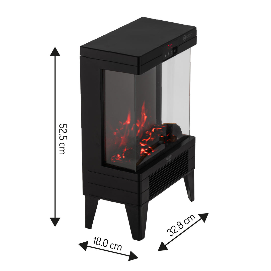 LED electric fireplace with remote control, 2 heating powers 1000W/2000W, thermostat, Adler AD 7755