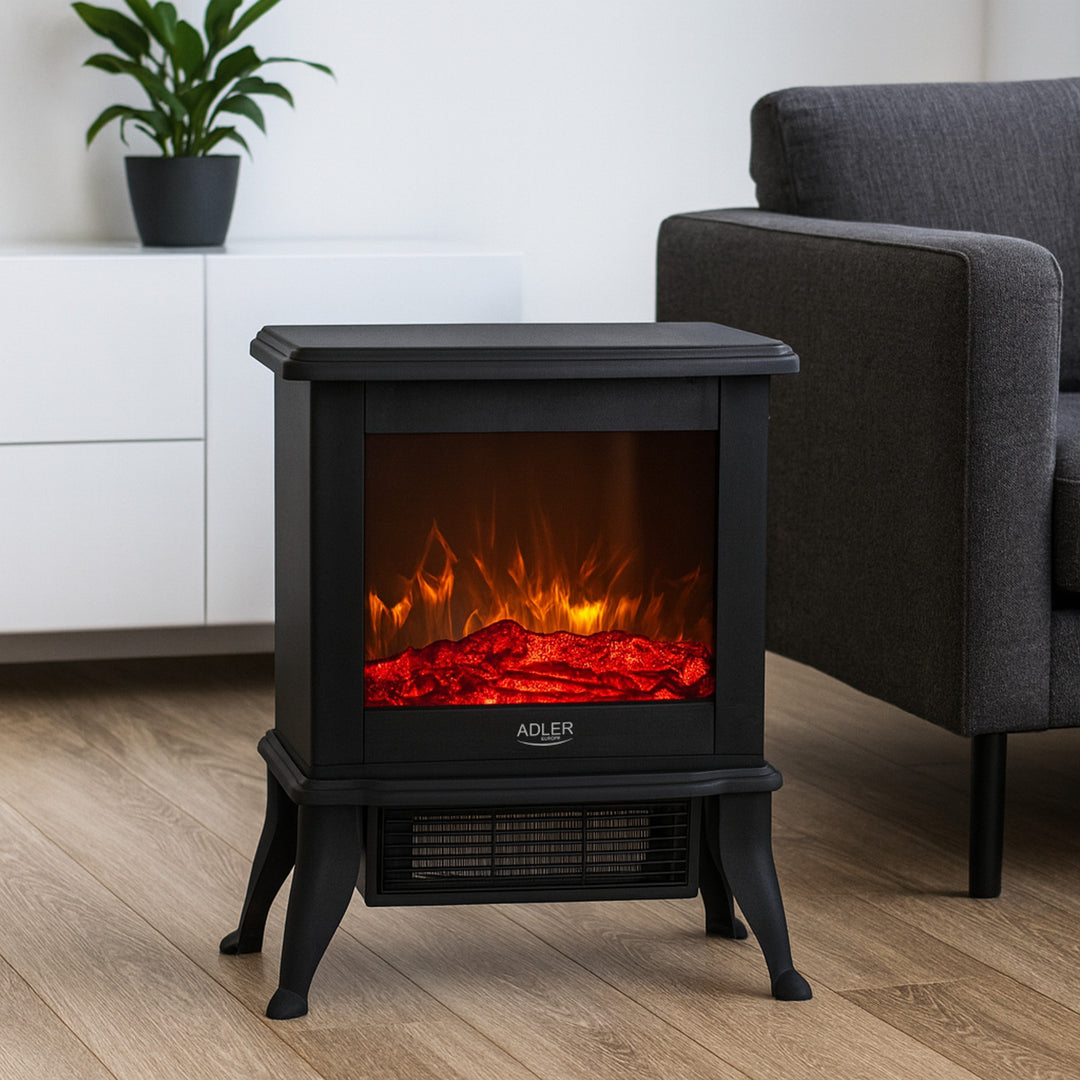 Adler electric fireplace, 2 heating levels, max power 1800W, thermostat, 3D flame effect, AD 7754