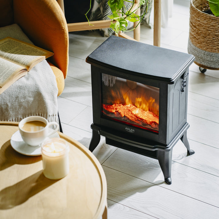 Adler electric fireplace, 2 heating levels, max power 1800W, thermostat, 3D flame effect, AD 7754