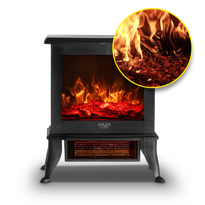 Adler electric fireplace, 2 heating levels, max power 1800W, thermostat, 3D flame effect, AD 7754