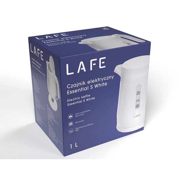 Lafe electric kettle, 1L capacity, 1500W power, white color, Essential S