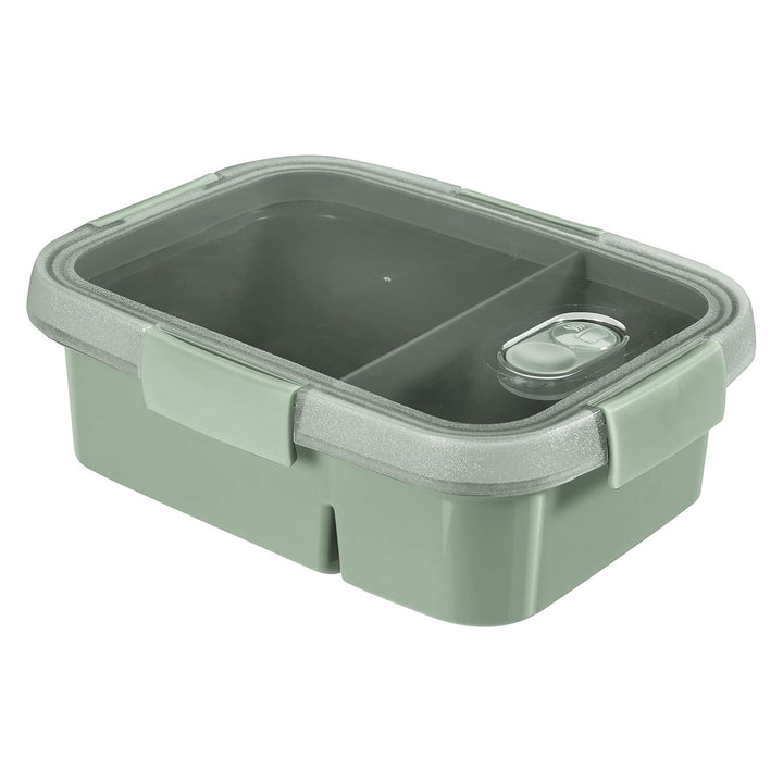 Dual Curver food container, leak-proof lid, valve in lid, 100% recycled, can be used in microwave, two compartments 0.6L + 0.3L, 250000