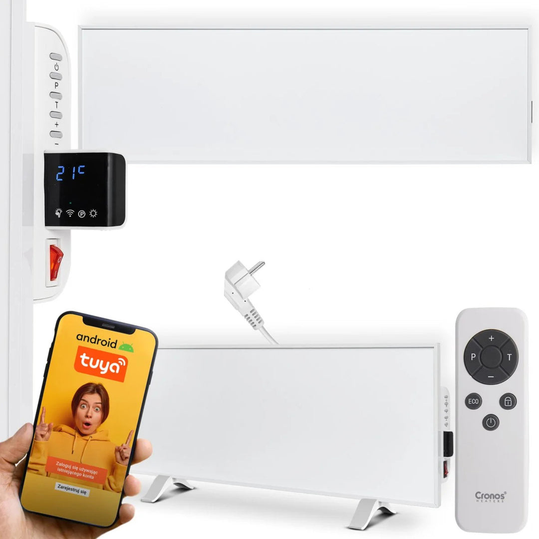 Cronos infrared heater, 330W, white, allergy friendly, ultra-thin, matte surface, heats an area up to 12m2, Synthelith PRO CRP-330TWP White