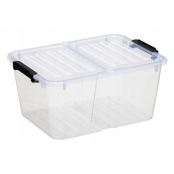 Plast Team Home Box Flex 15L double lid container, folding lid, safety clips, transparent, 23010800