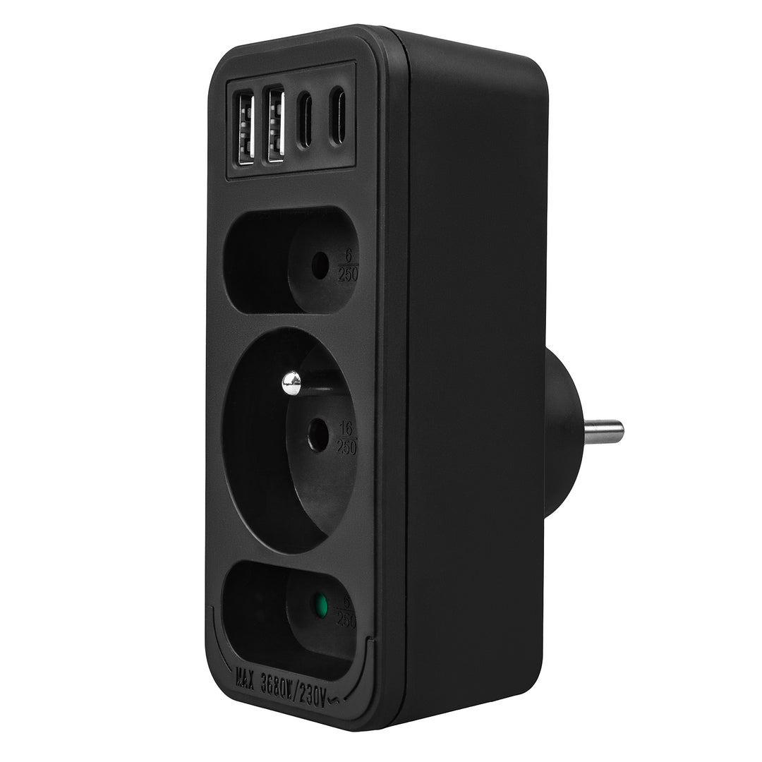 Current socket x3 + 4xUSB Maclean, splitter with 3 sockets, 2xUSB A, 2xUSB C PD 20W, 1x16A + 2x6A, MCE248 F/B, 2 pieces