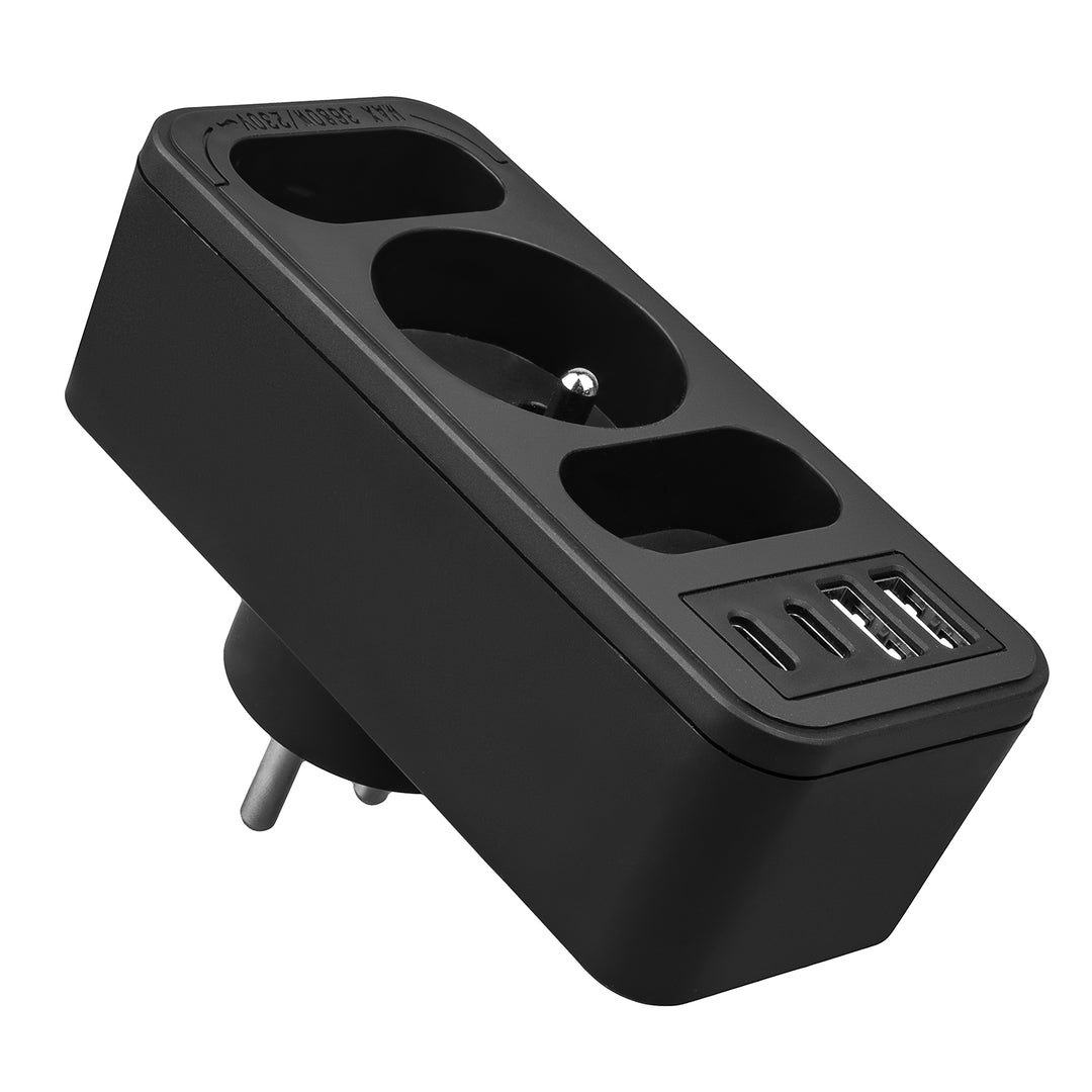 Current socket x3 + 4xUSB Maclean, splitter with 3 sockets, 2xUSB A, 2xUSB C PD 20W, 1x16A + 2x6A, MCE248 F/B, 3 pieces