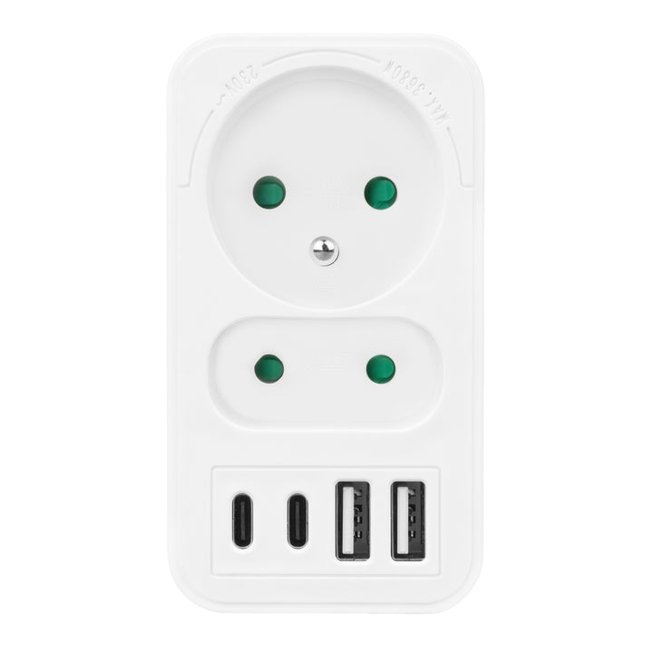 Current socket x2 + 4xUSB Maclean, splitter with 2 sockets, 2xUSB A, 2xUSB C PD 20W, 1x16A + 1x6A, MCE249 F/W, 3 pieces