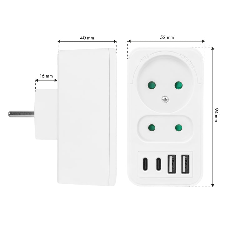 Current socket x2 + 4xUSB Maclean, splitter with 2 sockets, 2xUSB A, 2xUSB C PD 20W, 1x16A + 1x6A, MCE249 F/W, 3 pieces