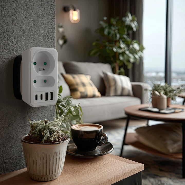 Current socket x2 + 4xUSB Maclean, splitter with 2 sockets, 2xUSB A, 2xUSB C PD 20W, 1x16A + 1x6A, MCE249 F/W, 3 pieces