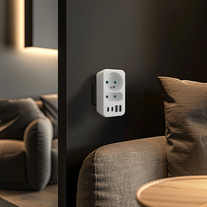 Current socket x2 + 4xUSB Maclean, splitter with 2 sockets, 2xUSB A, 2xUSB C PD 20W, 1x16A + 1x6A, MCE249 F/W, 3 pieces